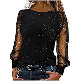 Women's Sequin Tops Sparkle Long Sleeve Blouses Shimmer Glitter Sweatshirt Party Crewneck Loos Holiday Cocktail Attire