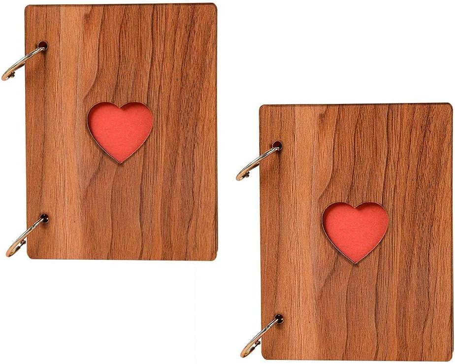 Dulau 2 Pieces Scrapbook Photo Album, Wooden Scrapbook, Vintage Love Heart Black Pages Paste Photo Album