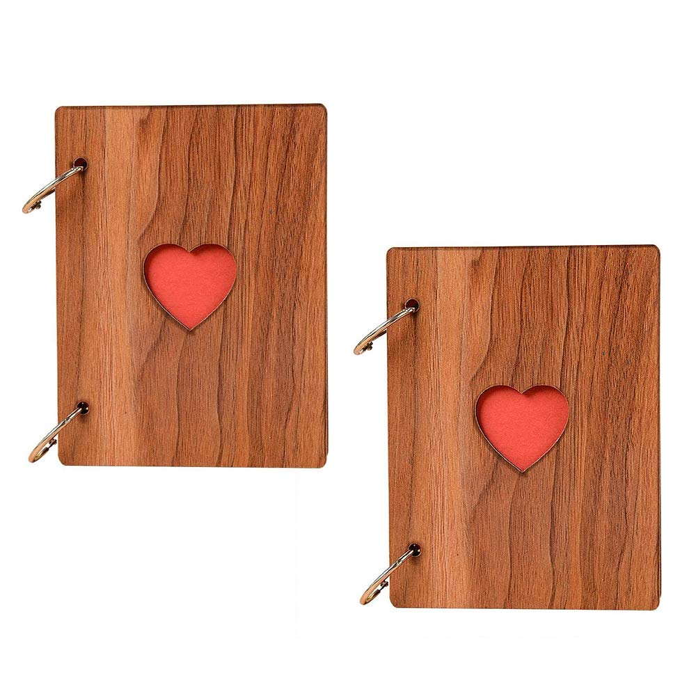 Dulau 2 Pieces Scrapbook Photo Album, Wooden Scrapbook, Vintage Love Heart Black Pages Paste Photo Album, DIY Scrapbooking Photo for Valentine's Day Anniversary Birthday Friends Children’s Gift