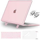 MOSISO Compatible with MacBook Pro 13 inch Case M2 2026-2016 A2338 M1 A2251 A2289 A2159 A1989 A1708 A1706, Heavy Duty Plastic Hard Case with Kickstand&Keyboard Skin&Screen Film&Type C, Pink