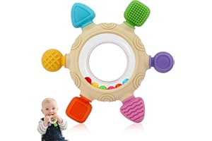 VTECHOLOGY Baby Teething Rings Toys for 0-6 6-12 Months Baby Rattle Teether Sensory Toys for Babies 0-24Months Silicone Teether Relief Chew Soothing Sore Gums for Newborn Infant Essentials BPA Free