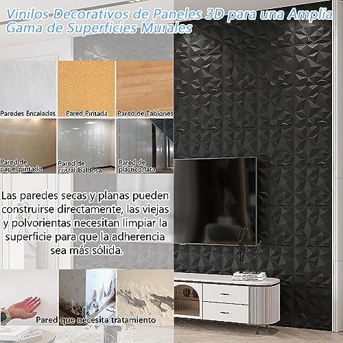 40PCS Paneles Decorativos 3D para Pared, 50x50cm Panel De Pared 3d, PVC Impermeable Papel Pintado 3D Decoracion Para oficina, casa, comercial(Negro Mate,10 m2 Cubiertos)