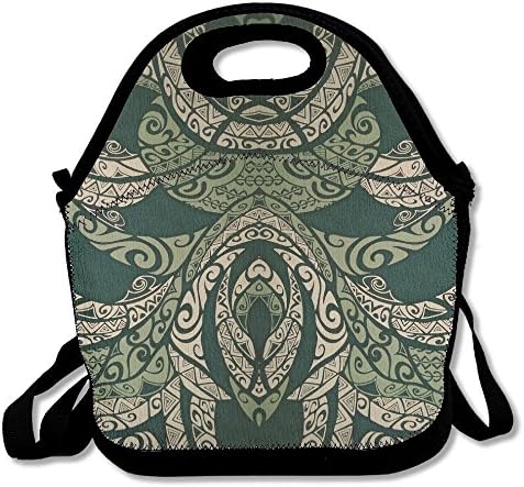 Green Tribal Pattern Insulated Lunch Bag Picnic Lunch Tote For Work, Picnic, Travelling