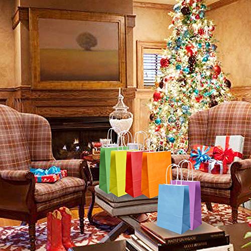 JCREN 30 Picees Candy Bags Kraft Paper Bags Party Favor Bags with Handles for Birthday,Tea Wedding Gift and Party Supplies,Party Celebrations,6 Colors 8 x 6 x 3 inch