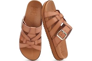 KuaiLu Gladiator Sandals for Women with Comfortable Arch Support Summer Beach Walking Fisherman Slides Boho Outfits Slip on Cushion Shoes Indoor Outdoor