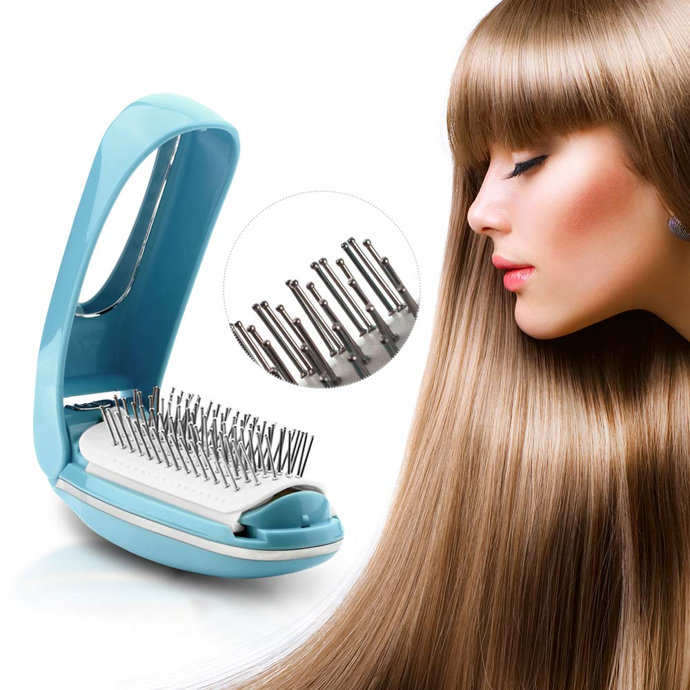 TOUCHBeauty Detangling Hair Brush Foldable Magic Hair Styling Comb for Women Vibration Scalp Massagers Hair Detangler Brush Anti-static built-in Mirror, Perfect Hair Scalp Treatments AS-1178