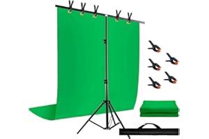 Green Screen Backdrop with Stand Kit, BEIYANG 6.5 X 5 Ft Portable Backdrop Stand Kit with Carrying Bag and 5 Clamps for Streaming, Video conferences and interviews