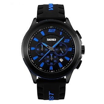 Skmei 9136 Chronograph Waterproof Silicone Strap Wristwatch for Men - Black Blue