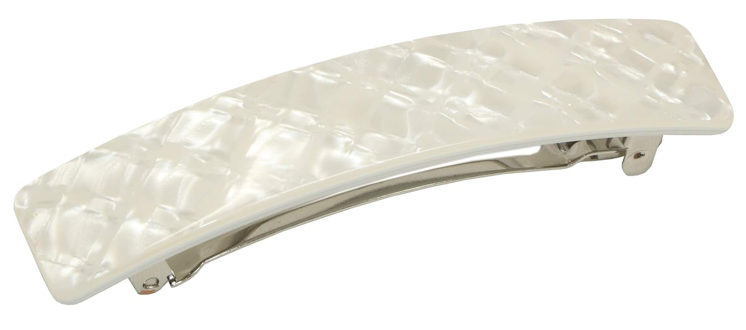 French Amie Oblong Frost White Large 3.5” Handmade Celluloid Automatic Hair Clip Barrette for Women and Girls (Frost White) : Beauty