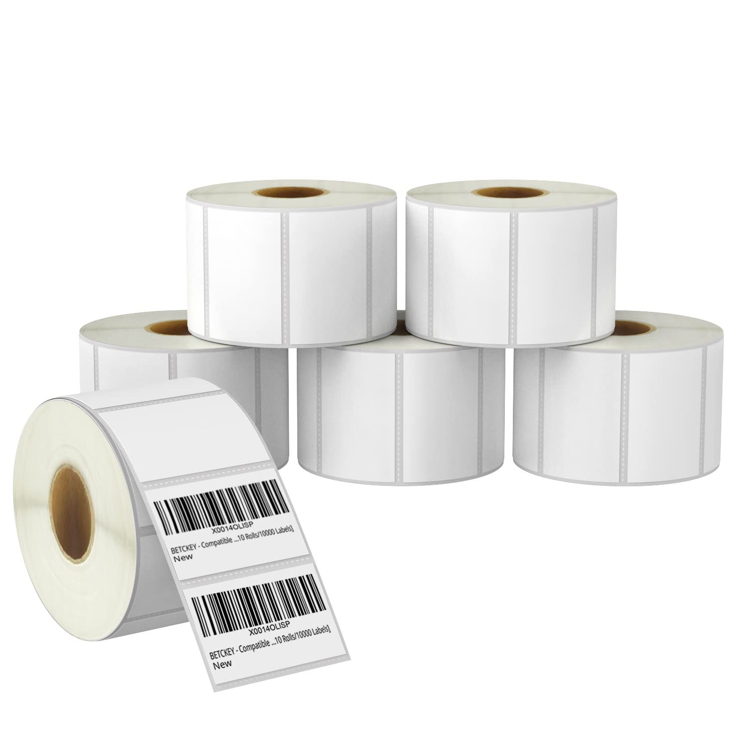 BETCKEY - 57mm x 32mm(2.25in x 1.25in) Perforated Thermal Labels for Barcode and Multiple Use Compatible with Zebra Printers and Other [6 Rolls/6000 Labels]
