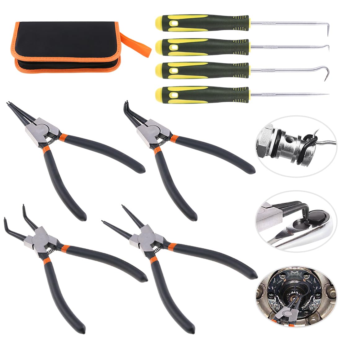Swpeet Snap Ring Pliers Set - 8Pcs with Pick and Hook Set, 4Pcs Heavy Duty Internal/External Circlip Pliers