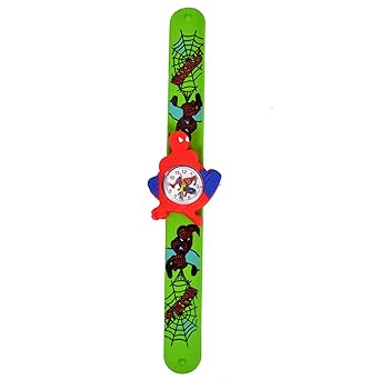 Angelfish Spiderman Standar auto Close Band Green Color Band Kids Watch for Boys.