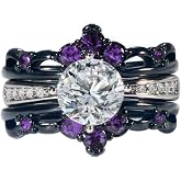 Ringcrown 1CT CZ 3pcs Black Gold Plated Wedding Ring Sets for Women Engagement Ring His Her Rings