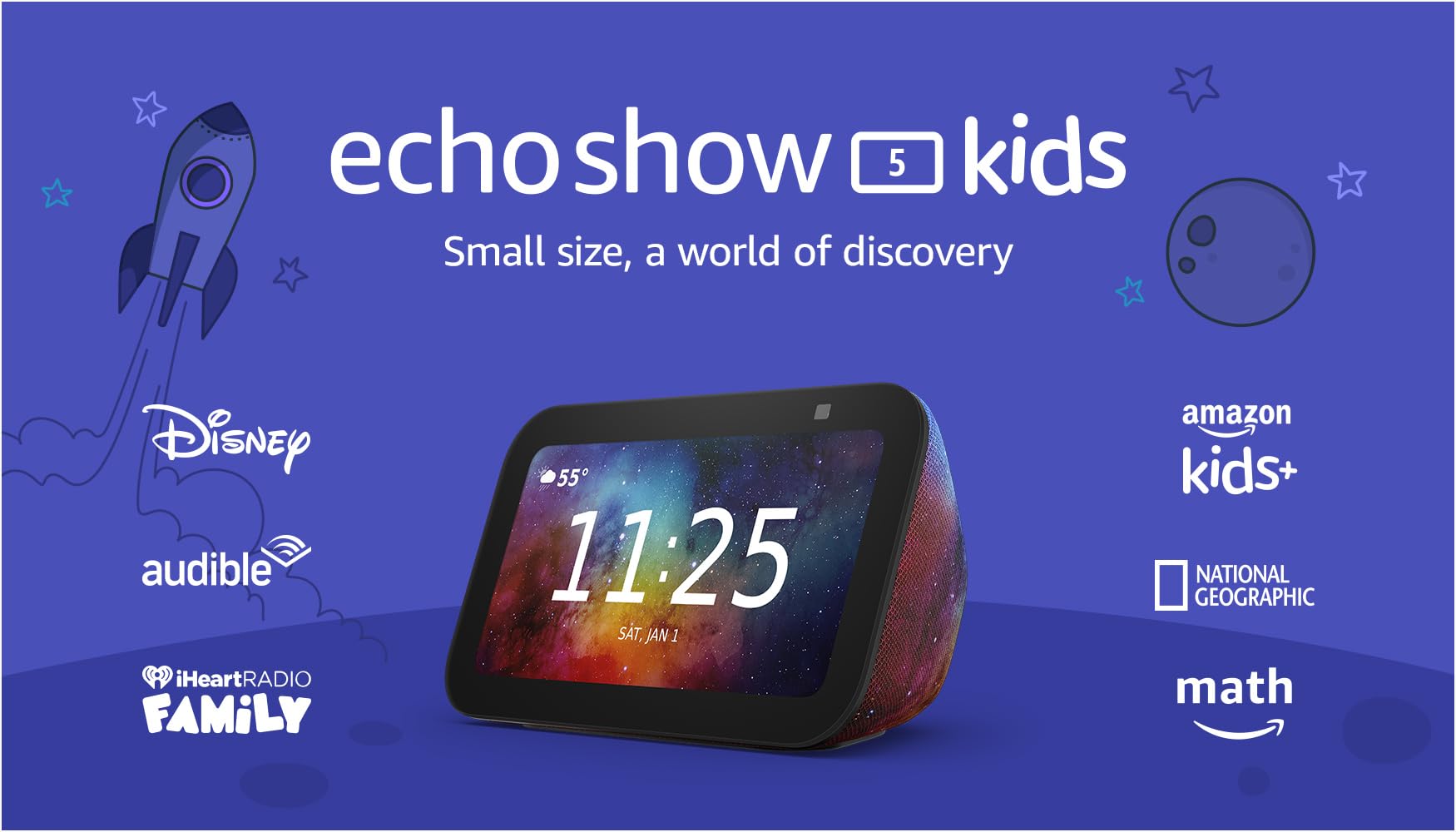 Amazon Echo Show 5 Kids (newest model), Designed for kids, with Alexa+ Early Access, parental controls, Includes 1 year of Amazon Kids+, Galaxy