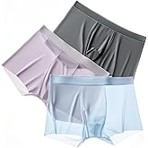 A PURE SOURCE Mens Boxers Shorts Ice Silk,Men Seamless Panties Mesh Transparent Ultra-Thin Breathable Male Underpants