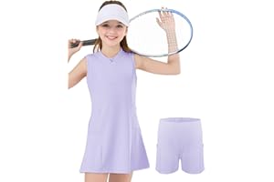 SPFAS Girls Tennis Dress with Shorts Pockets Sleeveless Workout Athletic Dresses A-Line Kids Golf Outfit Quarter Zip