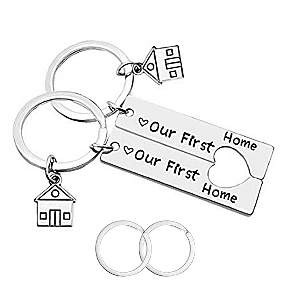 CNYMANY 2 Pcs New Home Keychains, Our First Home Housewarming Gift New House Decoration Jewelry Key Rings for New House Owner Wife Husband Lover