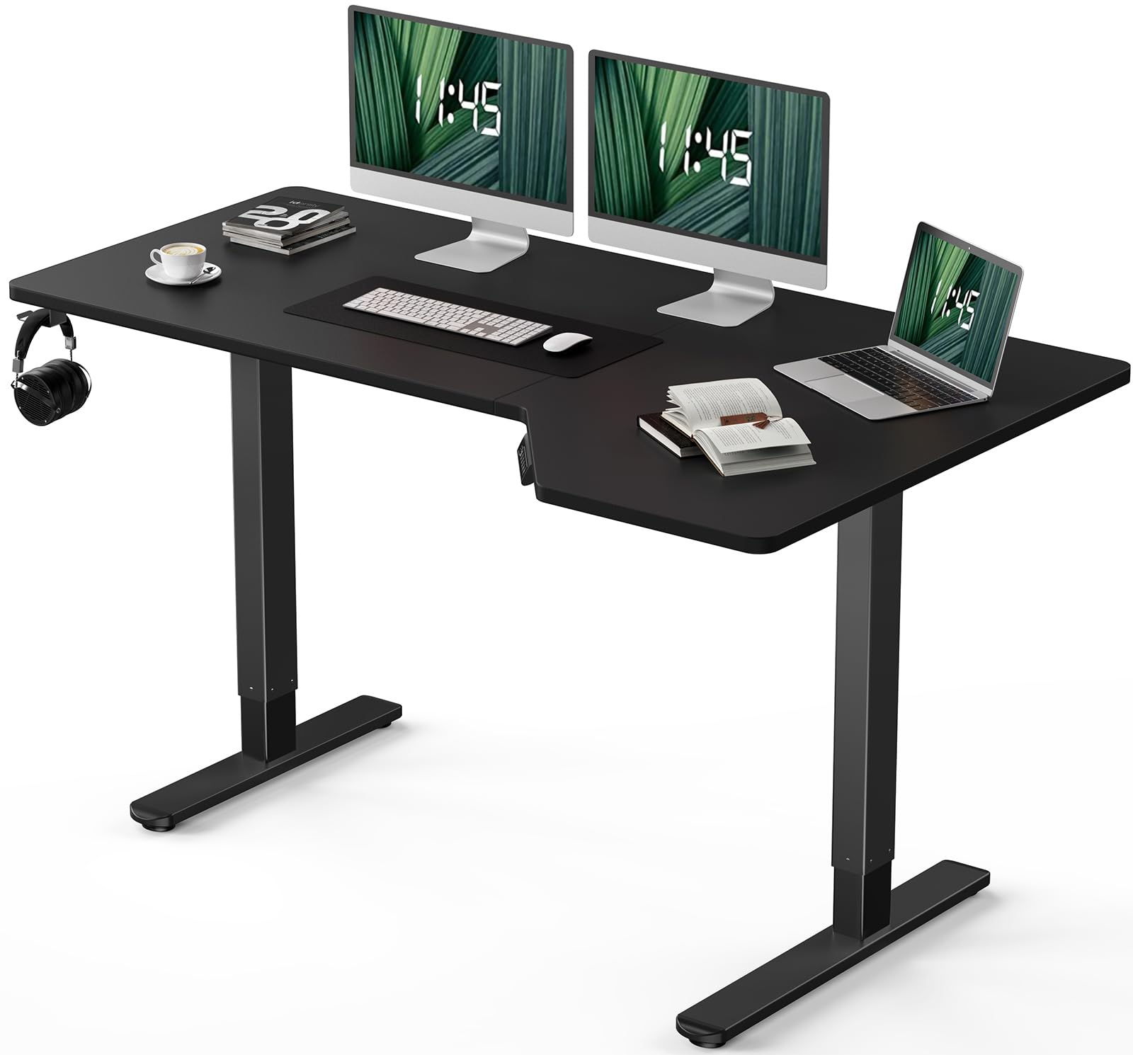 Marsail L Shaped Electric Standing Desk, 55x34 Inch Standing Desk Adjustable Height with Headphone Hook, Large Computer Desk Sit Stand Desk for Home Office Sturdy Writing Workstation, Obsidian