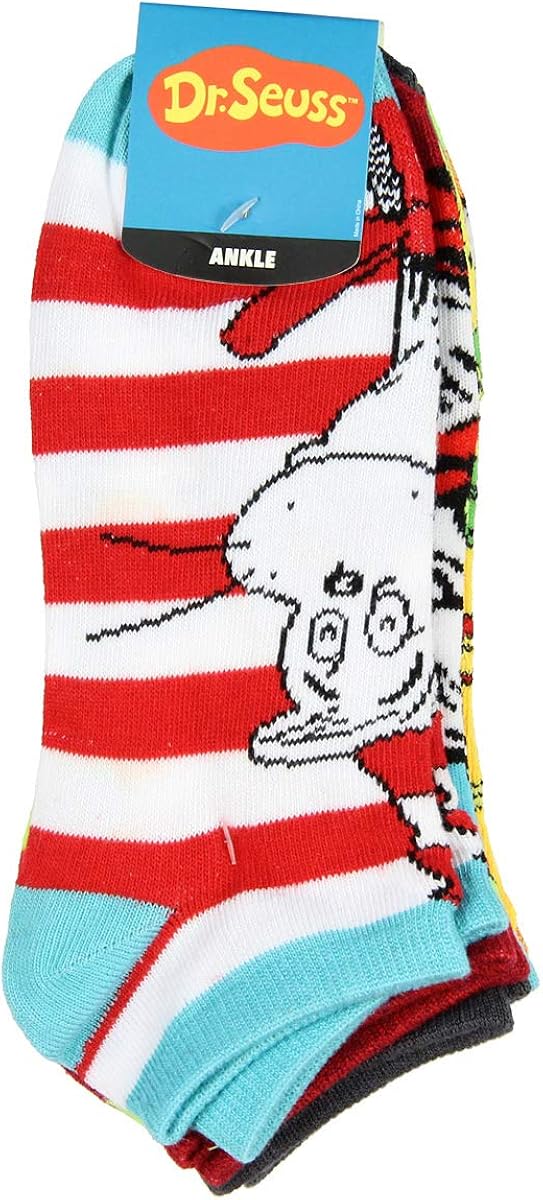 Dr. Seuss Socks Adult Book Character Designs 6 Pack Mix and Match No Show Ankle Socks, 9-11: Clothing