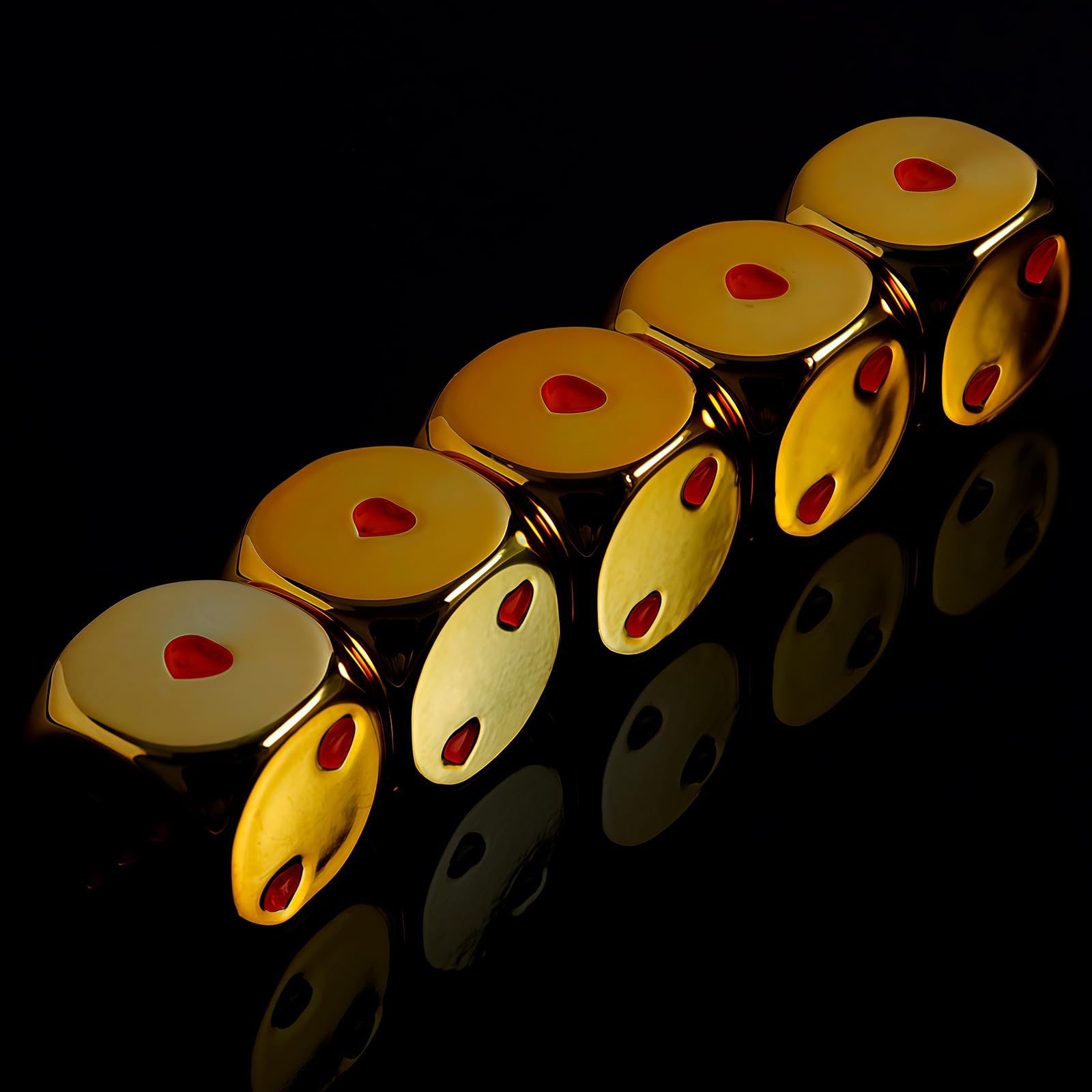 Photo 1 of 16mm Golden Metal Dice Set - 5-Piece Solid Iron Dice with Case, 6-Sided Metal Dice for Board Games, Poker Parties & Tabletop RPG