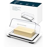 KITCHENDAO Airtight Flip-Top Butter Dish with Lid for Countertop and Refrigerator, Butter Keeper, Plastic Butter Holder Tray for 2 Sticks East Coast/West Coast/European Style/ Kerrygold Butter