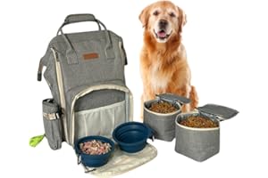 Tito's Closet Dog Travel Bag Includes Dog Travel Accessories 2-Pack Dog Travel Bowl, 2 Dog Food Containers, Dog Treat Bag (Gray), DB2024