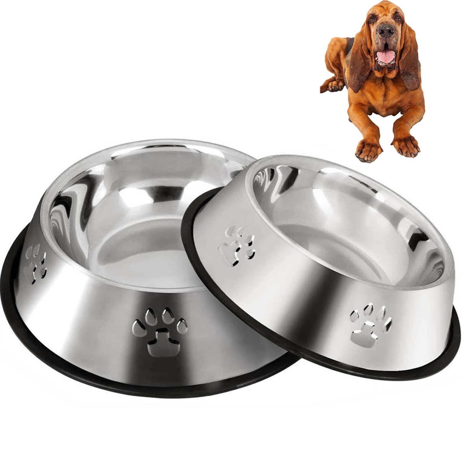 SUOXU Large Dog Feeder and Water Bowls, Stainless Steel, Non-slip Rubber Bases