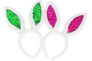 Jing xin 2PCS Sequin Bunny Ears Headbands White Rabbit Ears Headband Easter Bunny Hat for Women Party Costume Accessories(Purple/Green)