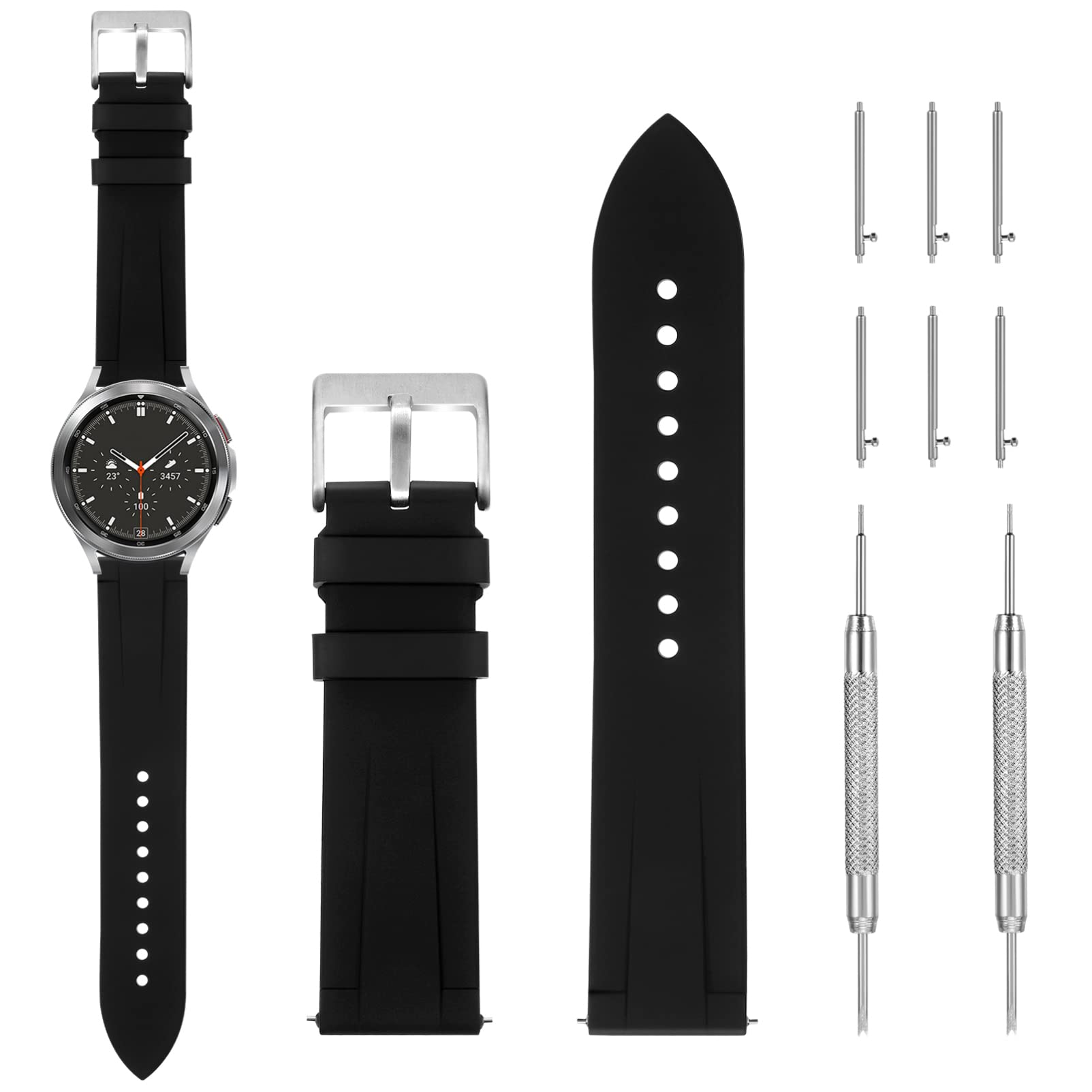 Hemobllo Silicone Watch Straps, Quick Release Replacement Band Waterproof Rubber Band with Classic Clasp 22mm Replaceable Stainless Steel Buckle Watchband for Men Women (Black)