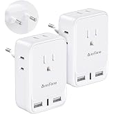 2 Pack European Travel Adapter, AnnTane Capable Of 2 AC Outlets &amp; 3 USB Ports Is A US to Europe Plug Adaptor Used For Most Europe Travel Essentials to Spain, France, Germany, Greece, Italy
