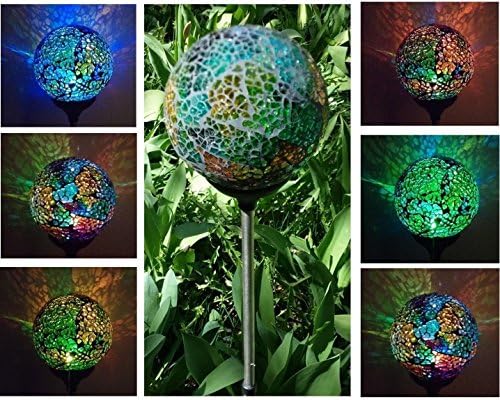 Solar Colorful Ball Lights, Mosaic 3.5" Glass Ball Multi-Color Color Changing LED Garden Stake Yard LED Light