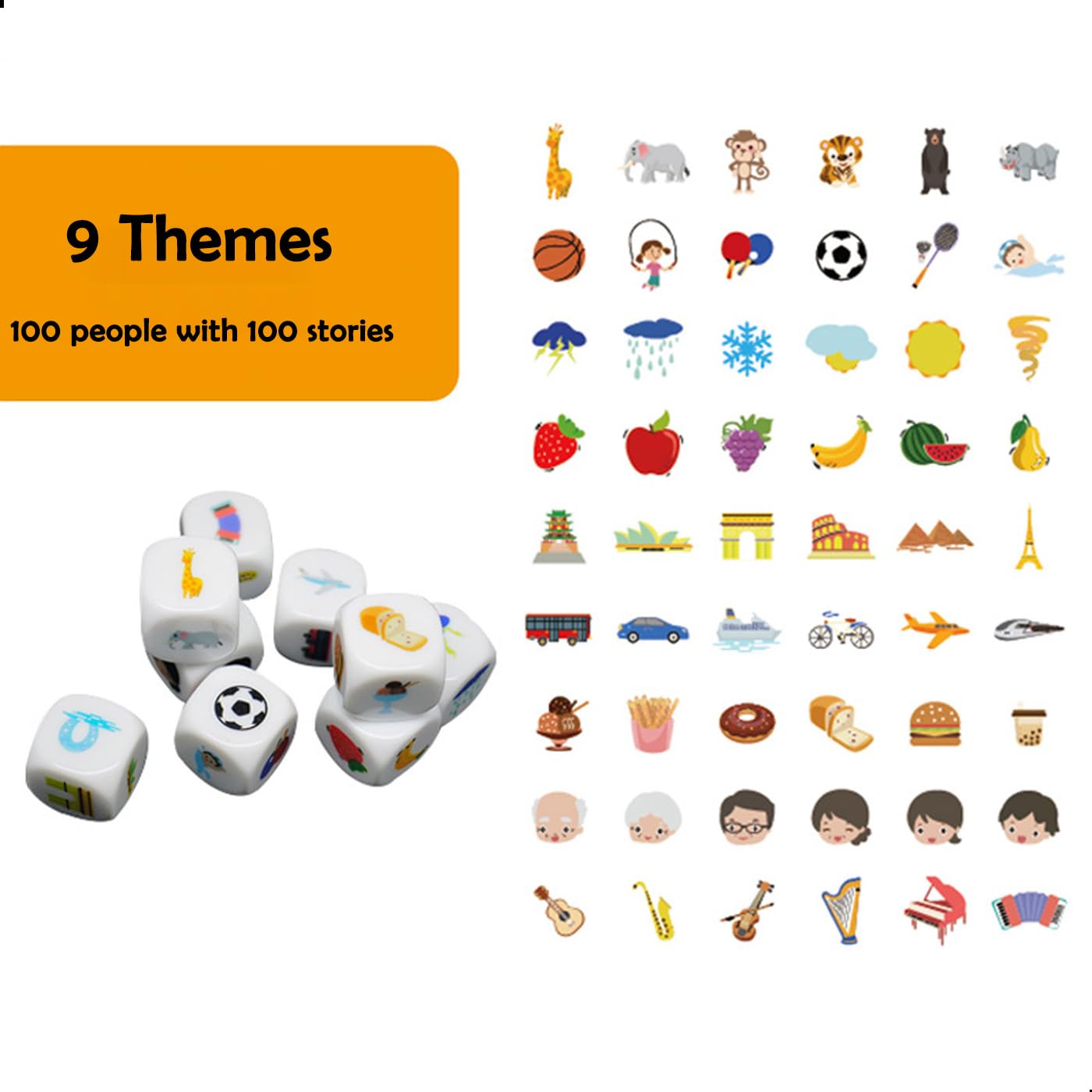 Color Story Dices Storytelling Cubes Creativity Hub Game 9 Pieces Funny Dice 1 Housework Dice Acrylic Fun Family Game Hub for Kids and Adults