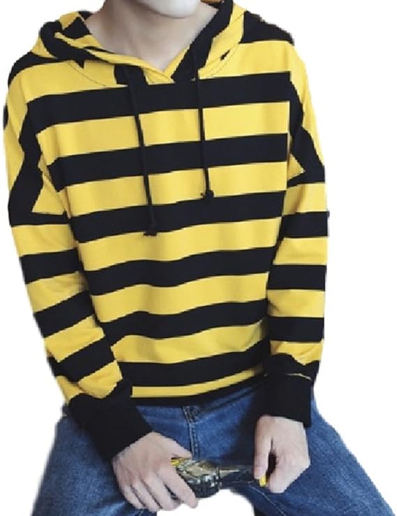 Amazon メンズ 秋 長袖 トップス パーカー フード ボーダー しましま 着こなし クール カジュアル ストリート 男性 秋冬 オリジナルエコバッグセット イエロー2xl トレーナー パーカー 通販