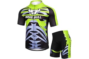 NINE BULL Men's Cycling Jersey Set - Reflective Quick-Dry Biking Shirt and 3D Padded Cycling Bike Shorts