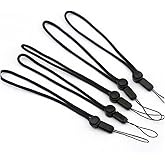 YOUOWO 5Pack Nylon Lanyards with Buttons,Adjustable Length(Black) | Circular,Lightweight,for Phone,Keys etc