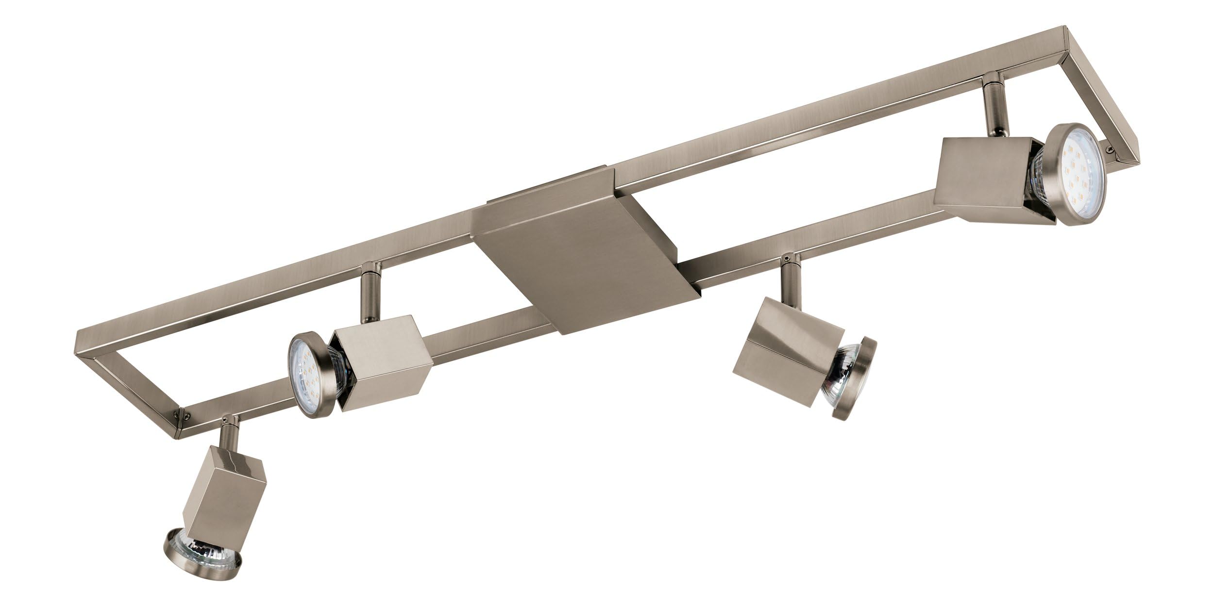 Eglo LED Ceiling lamp Zeraco, 4-Light Ceiling Fixture, Metal and Plastic Spotlight, Living Room lamp in matt Nickel, Spots Including GU10 Bulbs, Warm White