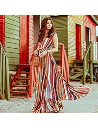 Chicwish - Vestido de gasa con cuello en V para mujer, diseño de rayas, color rojo