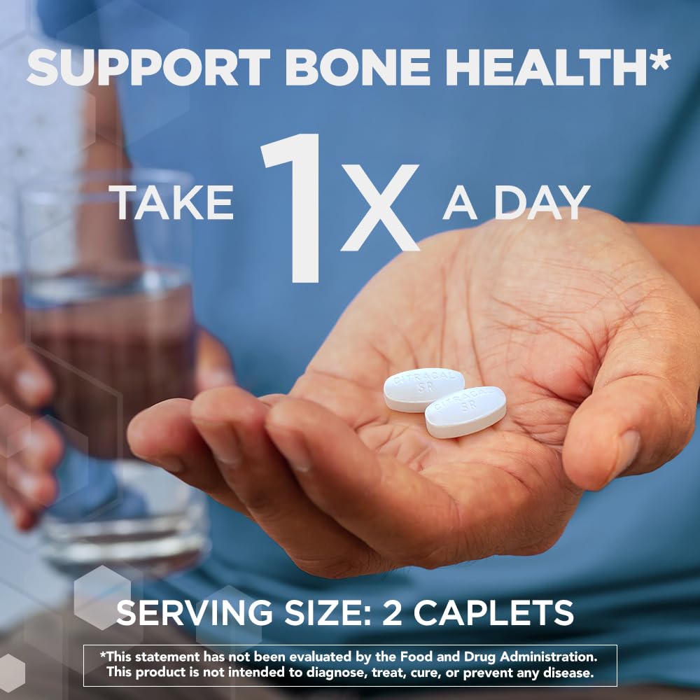 CITRACAL Slow Release- Calcium 1200 mg with Vitamin D3, Magnesium, Calcium Supplement, Bone Health Support, Take Once Daily Caplet, 185 Count