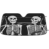 Peaom Funny Skeleton Skull Drivers Windshield Sun Shade Foldable Car Sun Shade Windshield Block UV Rays Sun Visor Automotive Front Windows Protector Universal Fits Cars Trucks, 55x27.5 in