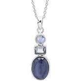 Kyanite, Moonstone and Blue Topaz Pendant Necklace – Handmade 925 Silver Necklace 18" for Women – Blue & White Gemstone Jewelry Gift