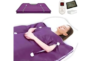 PINJAZE Natural Jade and Tourmaline Heat Far Infrared Sauna Blanket with Remote Control for Exercise Recovery Heating Detox 2-Zone Double Zipper Digital Display Portable Saunas for Home Relaxation