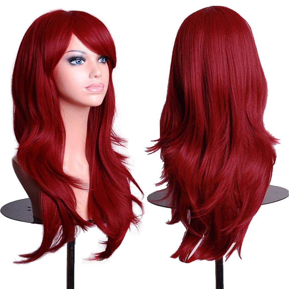 colorfulpanda 28" 70cm Long Curly Wavy Hair Ends Costume Cosplay Wig Anime Halloween Costume Party Full Synthetic Wigs for Women (Dark Red) — image 1