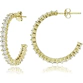 Sterling Silver Square Cubic Zirconia Half Hoop Earrings, 25mm