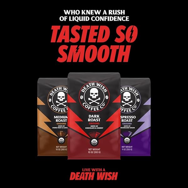 DEATH WISH COFFEE CO., ORGANIC AND FAIR TRADE MEDIUM ROAST GROUND COFFEE, 16 OUNCE (PACK OF 1)