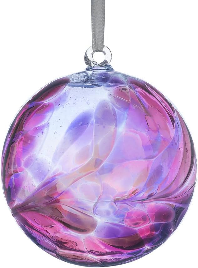 Sienna Glass 10cm Friendship Ball, Handcrafted Amethyst Purple Glass Ornament, Gift Boxed Hanging Decoration