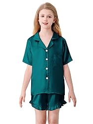 Umeyda Girls Satin Pajamas Set Button Down 2 Piece