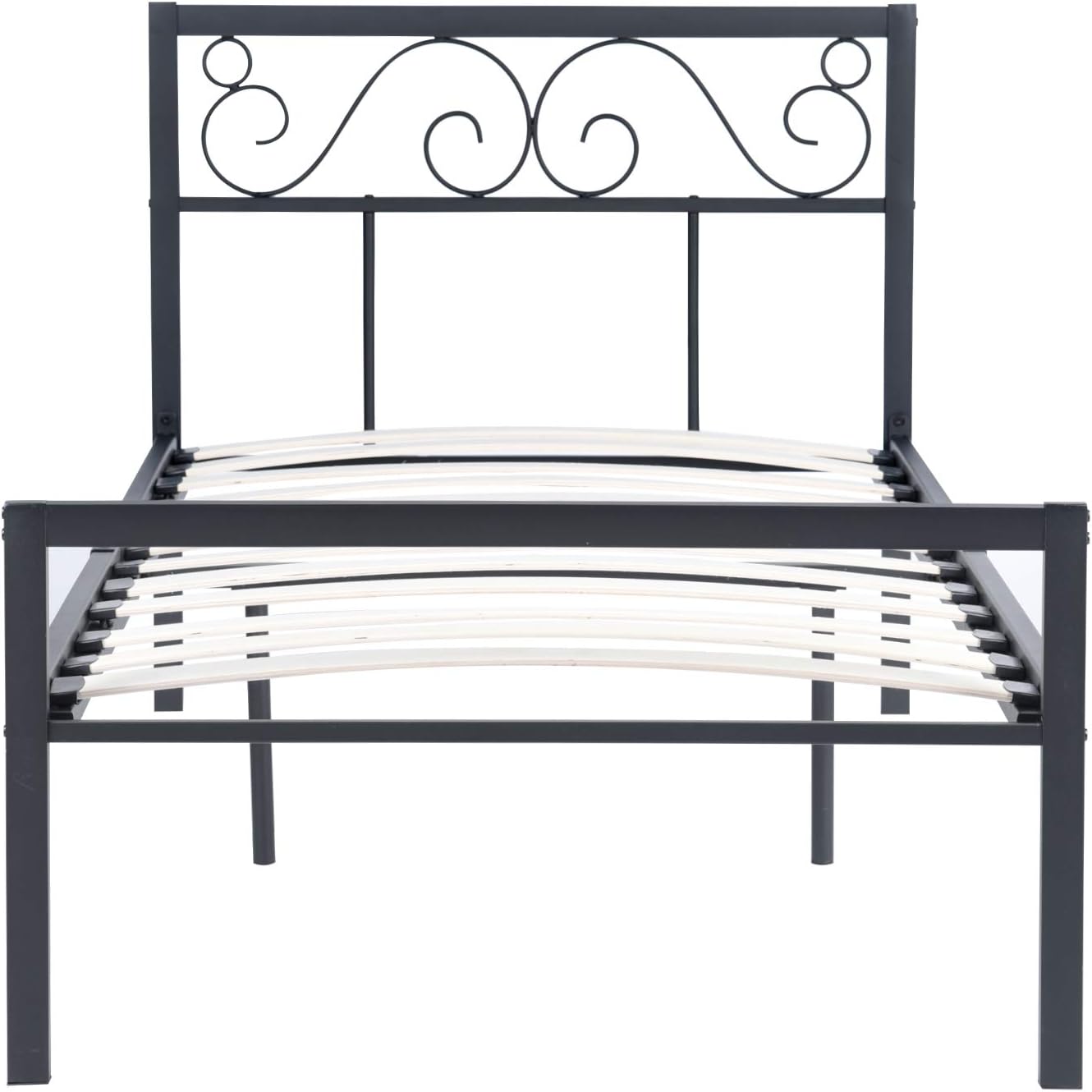 Single Metal Bed Frame Noiseless Wood Slats Black Kids and Adults