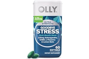 OLLY Ultra Strength Goodbye Stress Softgels, GABA, Ashwagandha, L-Theanine and Lemon Balm, Stress Relief Supplement - 60 Count