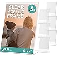 pbf 5x7 Acrylic Sign Holder | Vertical Slanted Sign Stand | Clear Picture Frame, Menu Table Top Display, Plastic Flyer Holder (6-Pack)
