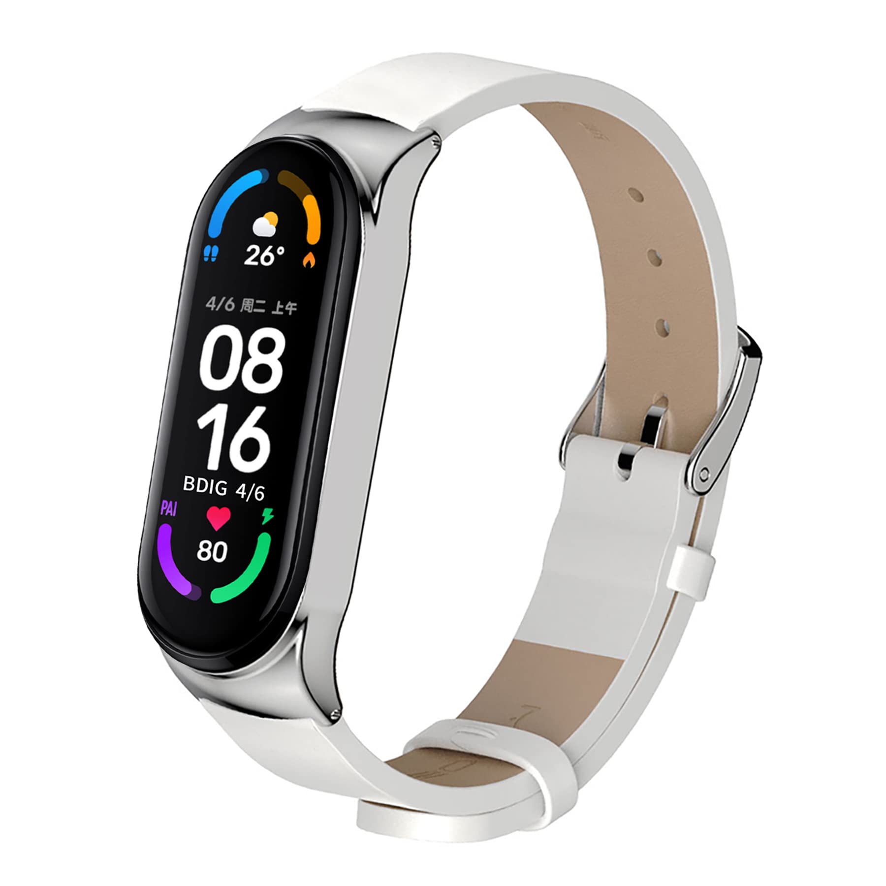 BDIG Compatible with Xiaomi Mi Band 5, Mi Band 6, Replacement Strap, Waterproof Leather Strap, Wrist Band Accessory for Xiaomi MiBand 3, Miband 4, CS-white, Mi 3/4/5/6, Minimalist